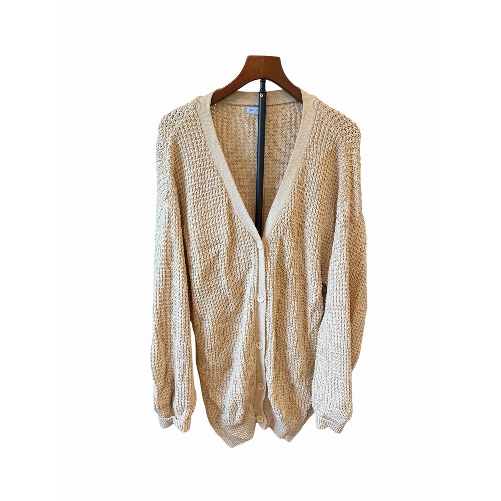 Qualfort Women's Tan Cotton Button Down Cardigan Sweater Size 3XL Cottage Granny